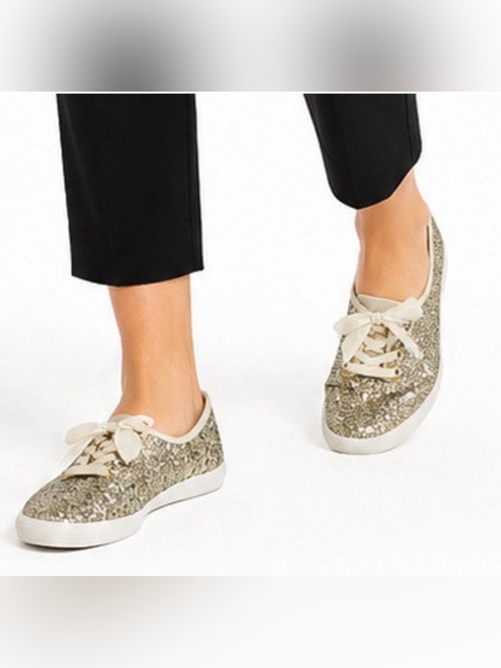 KEDS X KATE SPADE glitter Gold Sneakers Sz 7 Women Casual Tie Shoes Double Lace